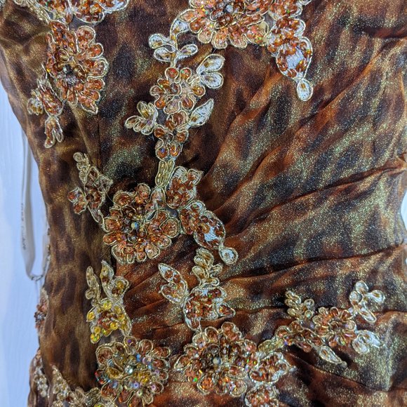 Jasz Couture Leopard Beaded Ruffled Tiers Halter Maxi Dress - size 2 NWT - Picture 6 of 16